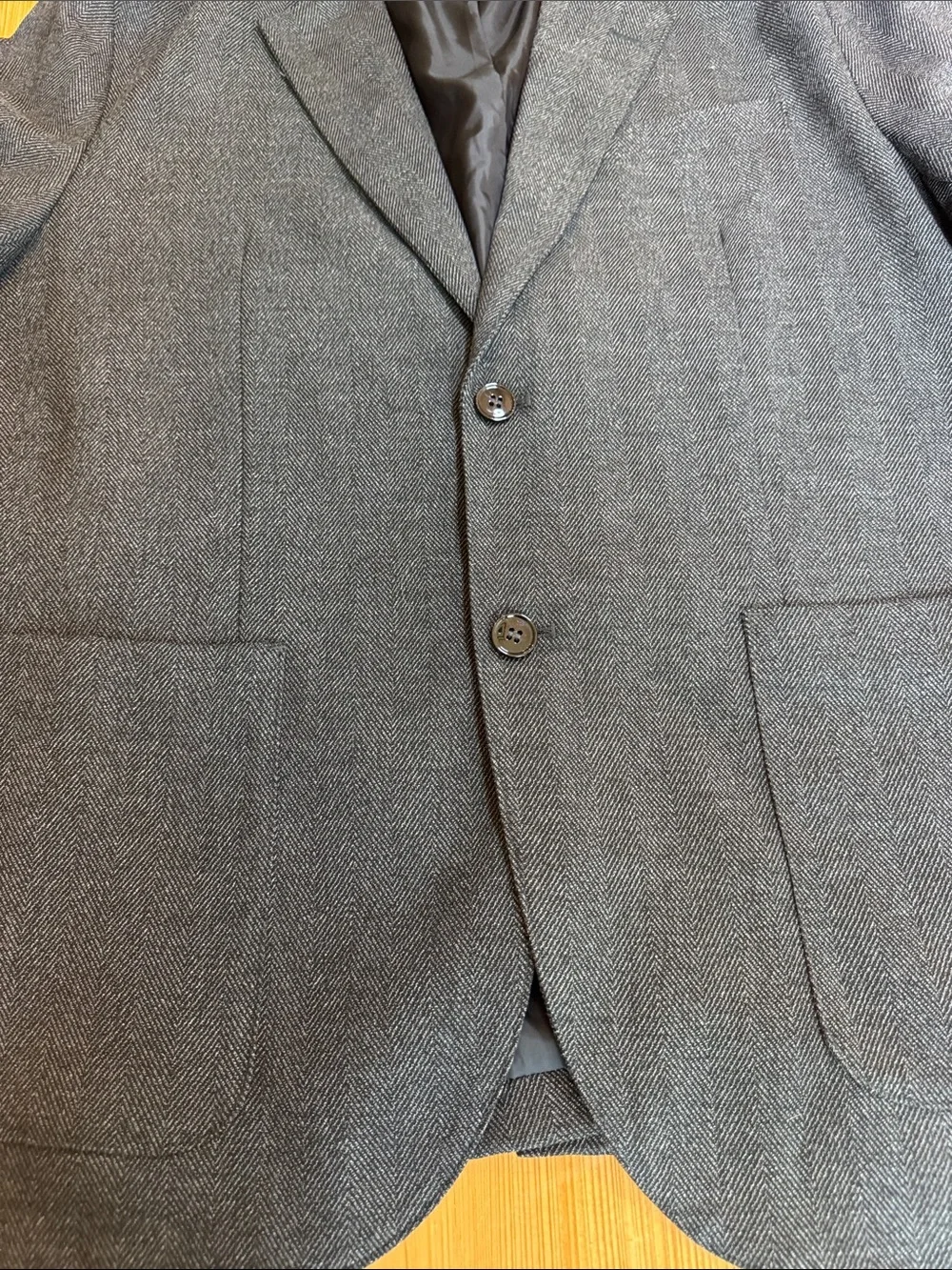 Men's Gray Herringbone‎ Blazer - Classic Two-Button Jacket